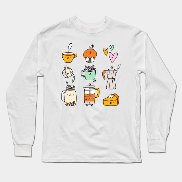 Cute coffee and tea cartoon characters Long Sleeve T-Shirt by Stolenpencil